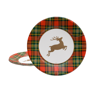 Reindeer Tartan Red Paper Dinner Plates - includes 8 Paper Dinner Plates
