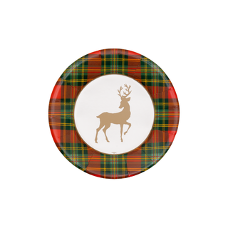 Reindeer Tartan Red Paper Salad & Dessert Plates - includes 8 Paper Salad & Dessert Plates