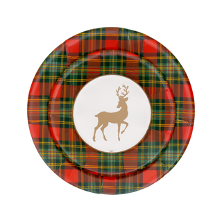 Reindeer Tartan Red Paper Salad & Dessert Plates - includes 8 Paper Salad & Dessert Plates