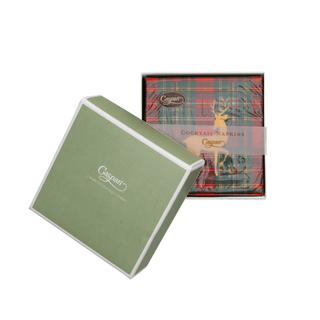 Caspari Reindeer Tartan Red Boxed Cocktail Napkins - includes 12 Boxed Cocktail Napkins 18630B