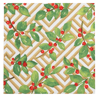 Holly And Fretwork White Dinner Napkins - includes 20 Dinner Napkins