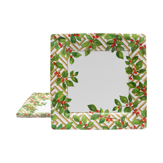 Holly And Fretwork White Square Paper Dinner Plates - includes 8 Paper Dinner Plates