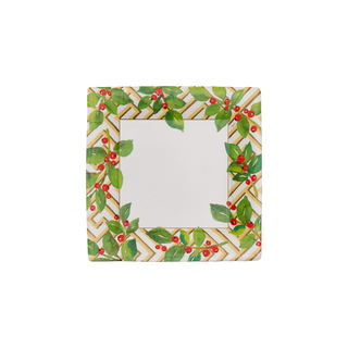 Holly And Fretwork White Square Paper Salad & Dessert Plates - includes 8 Paper Salad & Dessert Plates
