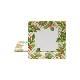 Holly And Fretwork White Square Paper Salad & Dessert Plates - includes 8 Paper Salad & Dessert Plates
