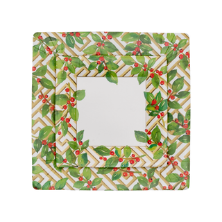 Holly And Fretwork White Square Paper Salad & Dessert Plates - includes 8 Paper Salad & Dessert Plates