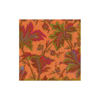 Caspari Paisley Leaves Coral Boxed Cocktail Napkins - includes 12 Boxed Cocktail Napkins 18761B