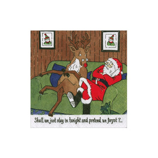 Caspari Santa At Home Cocktail Napkins - includes 12 Cocktail Napkins 18820C