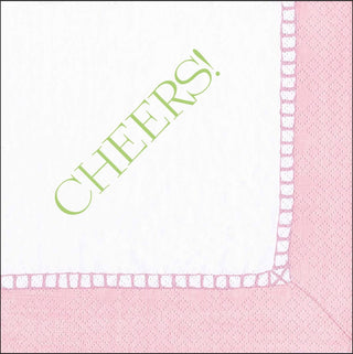 Caspari Linen Border Paper Cocktail Napkins in Petal Pink - Cheers! 21113