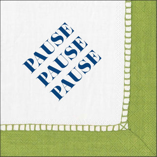 Caspari Linen Border Paper Cocktail Napkins in Bright Green - Pause, Pause, Pause 21114
