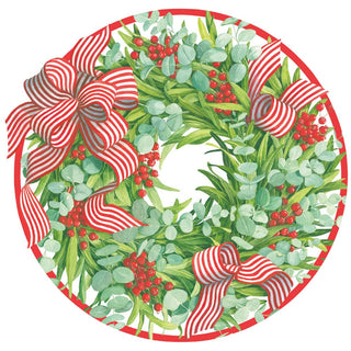 Caspari Ribbon Stripe Wreath Hardback Placemat - 1 count 3080PMS