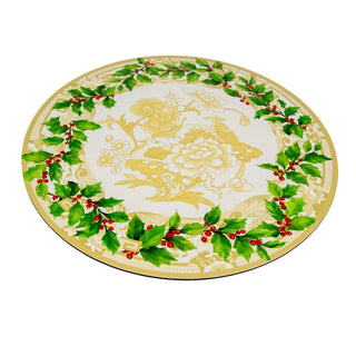 Caspari Holly Ceramic Ivory/Gold Hardback Placemat - 1 count 3085PMS