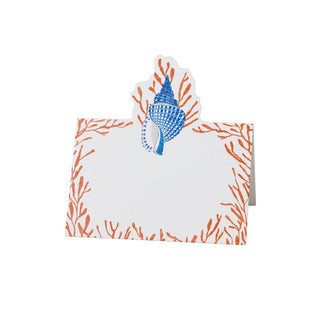 Caspari Shell Toile Place Cards in Coral & Blue- 8 Per Package 93900P