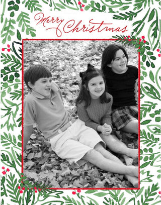 Personalization by Caspari Personalized Painted Greenery Merry Christmas Holiday Photo Cards - Portrait 93967PG
