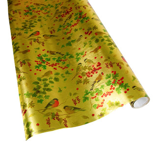 Caspari Winter Birds Gold Embossed Foil Gift Wrap - One 30" x 6' Roll 95532RCF