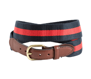 Barrons-Hunter Red on Navy Wide Belgian Surcingle Leather Tab Belt