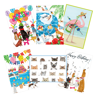 Caspari Birthday Party Animals - Set Of Six Greeting Cards And Envelopes BDAYPARTYANIMAL