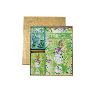 Caspari Jardin De Luxembourg Bridge Gift Sets - 2 Playing Card Decks & 2 Score Pads GS149