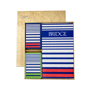 Caspari Breton Stripe Bridge Gift Sets - 2 Playing Card Decks & 2 Score Pads GS150