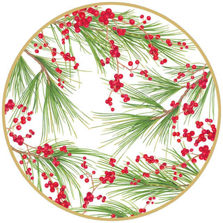 Caspari Berries and Pine Round Paper Placemats - 12 Per Package 1111PPRND