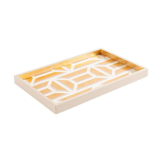 Caspari Garden Gate Lacquer Vanity Tray in White & Gold - 1 Each 11700LQSMREC