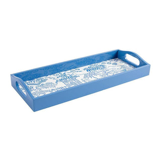 Caspari Pagoda Toile Lacquer Bar Tray in Blue - 1 Each 15340LQBAR