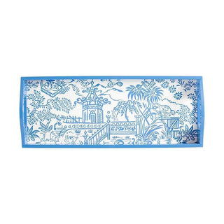 Caspari Pagoda Toile Lacquer Bar Tray in Blue - 1 Each 15340LQBAR