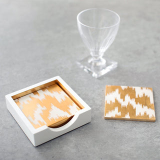 Caspari Modern Moiré Square Lacquer Coaster in Holder - Set of 4 15954LQCSET