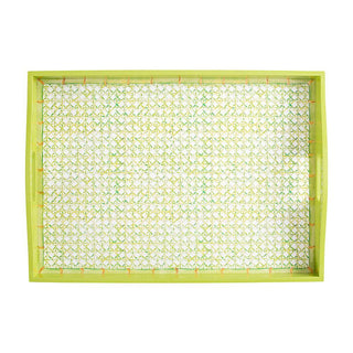 Caspari Trellis Lacquer Large Rectangle Tray in Green - 1 Each 16071LQREC