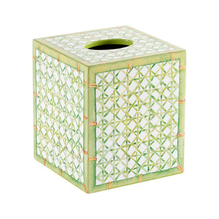 Caspari Trellis Lacquer Tissue Box Cover in Green - 1 Each 16071LQTB