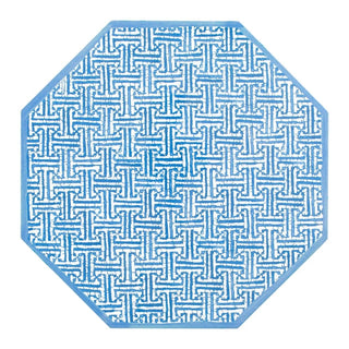 Caspari Fretwork Octagonal Lacquer Placemat in Blue - 1 Each 16450LQPMOCT