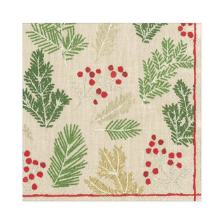 Caspari Sprigs and Berries Paper Luncheon Napkins in Linen - 20 Per Package 16690L