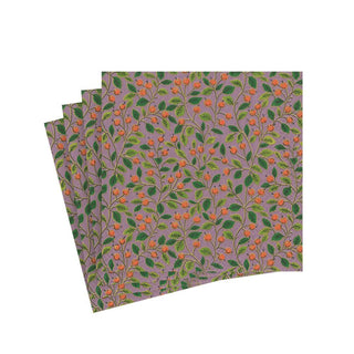 Caspari Berries and Leaves Paper Cocktail Napkins in Soft Plum - 20 Per Package 16701C