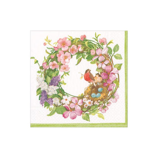 Caspari Spring Wreath Paper Cocktail Napkins - 20 Per Package 16860C