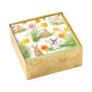 Caspari Bunnies and Daffodils Boxed Paper Cocktail Napkins - 40 Per Box 16870B