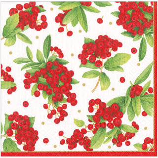 Caspari Christmas Berry Paper Dinner Napkins in Red - 20 Per Package 17230D