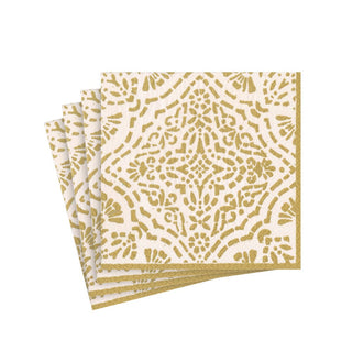 Caspari Annika Paper Cocktail Napkins in Ivory & Gold - 20 Per Package 17301C