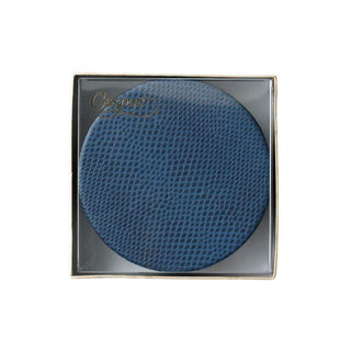 Caspari Round Snakeskin Felt-Backed Coasters in Navy Blue - 8 Per Box 4008CR