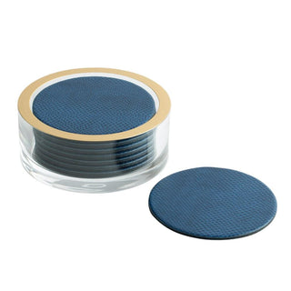 Caspari Round Snakeskin Felt-Backed Coasters & Holder Gift Set in Navy Blue 4008CR-HWC600
