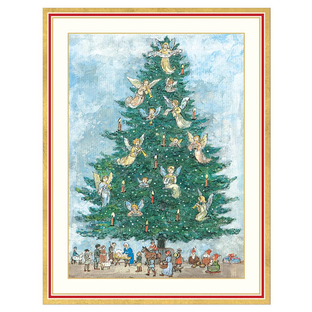 Angel Tree and Nativity Scene Boxed Christmas Cards 15 Cards & 15 En