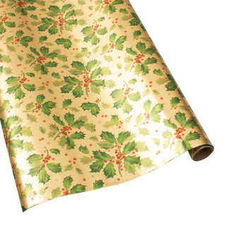 Caspari Gilded Holly Metallic Gift Wrapping Paper in Gold Foil - 30" x 6' Roll 96700RCF