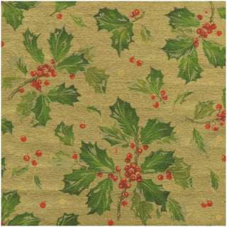 Caspari Gilded Holly Metallic Gift Wrapping Paper in Gold Foil - 30" x 6' Roll 96700RCF