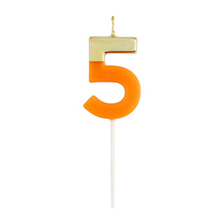 Caspari Number Candle 5 - Bright Orange CA915