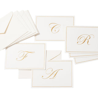 Caspari Gold Embossed Single Initial Boxed Note Cards - 8 Note Cards & 8 Envelopes