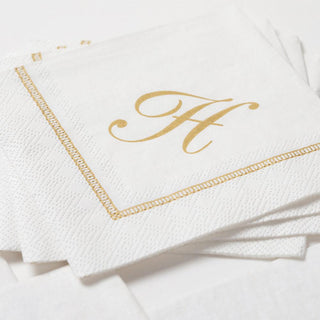 Caspari Hemstitch Script Single Initial Paper Cocktail Napkins - 20 Per Package