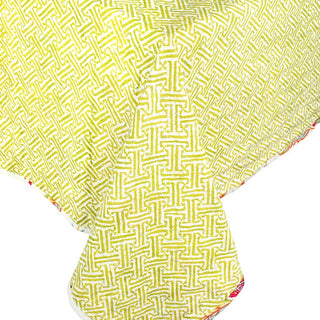 Caspari Reversible Kantha Table Cover in Passage to India & Green Fretwork - 1 Each FTC001