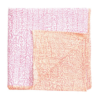 Caspari Reversible Kantha Table Cover in Fuchsia Block Print Leaves - 1 Each FTC008