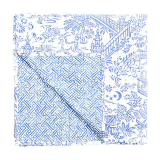 Caspari Reversible Kantha Table Cover in Blue & White Pagoda Toile - 1 Each FTC012