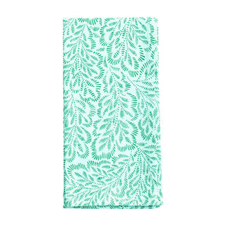 Caspari Block Print Leaves Cotton Dinner Napkins in Turquoise & Green - Set of 4 FTN007B