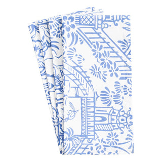 Caspari Pagoda Toile Cotton Dinner Napkins in Blue & White - Set of 4 FTN012A