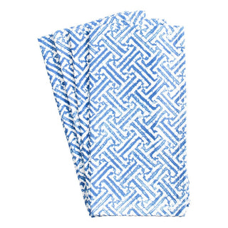 Caspari Fretwork Cotton Dinner Napkins in Blue & White - Set of 4 FTN012B